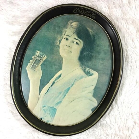 Vintage Coca-Cola Nostalgia Photograph Coca-Cola Cheers Lady Oval Tray - Picture 1 of 11